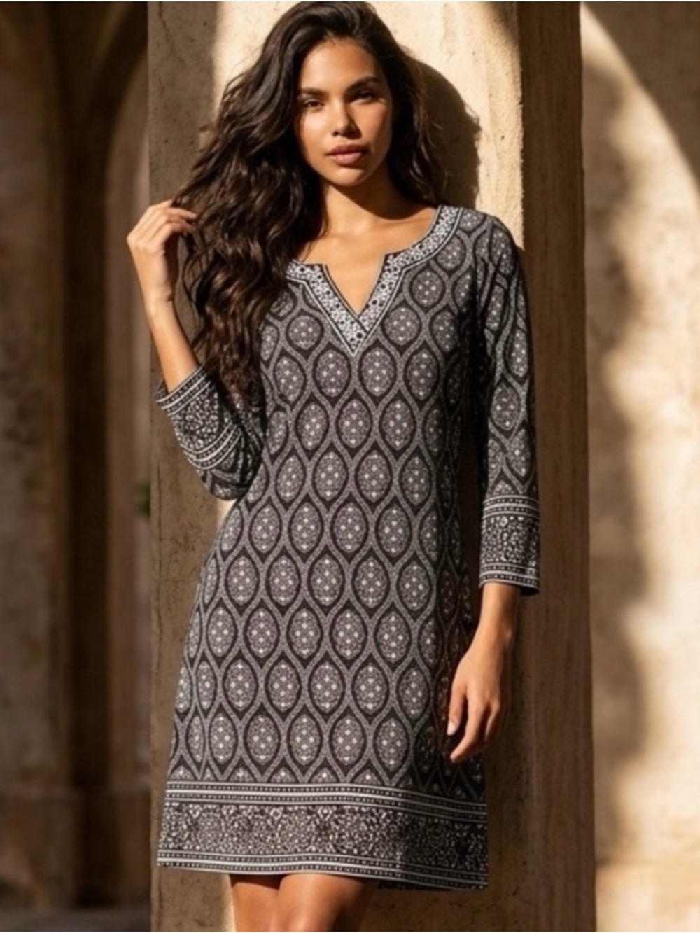 Magnolia Grace Black White Patterned Embroidered Sleeveless Dress Size XL